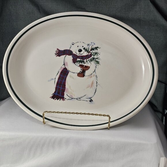 Pfaltzgraff Snow Bear Oval Serving Platter 13" USA holiday Christmas serveware - Picture 1 of 9